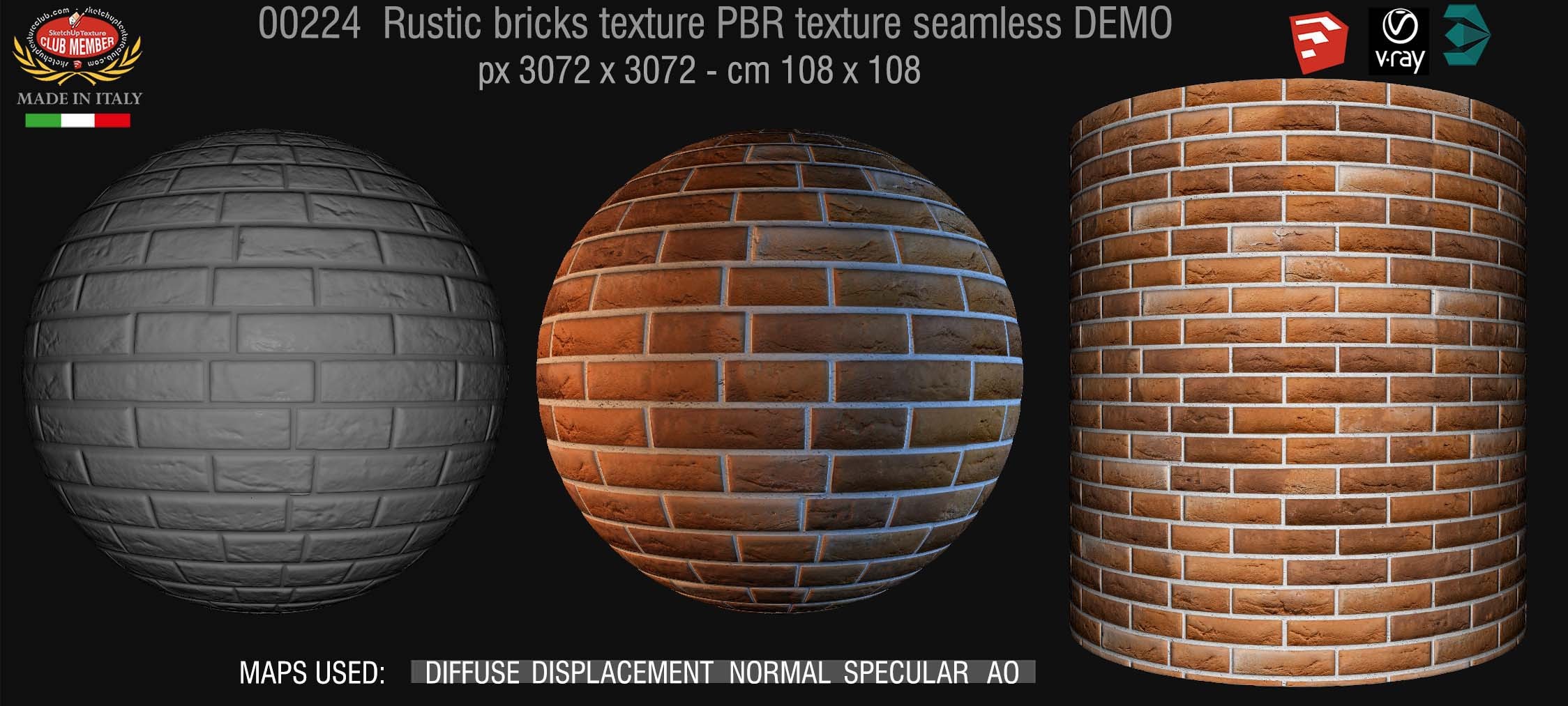 00224 rustic bricks PBR texture seamless DEMO