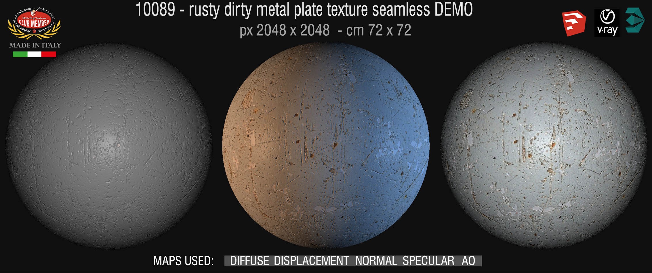 10089 HR Rusty dirty metal texture seamless + maps DEMO