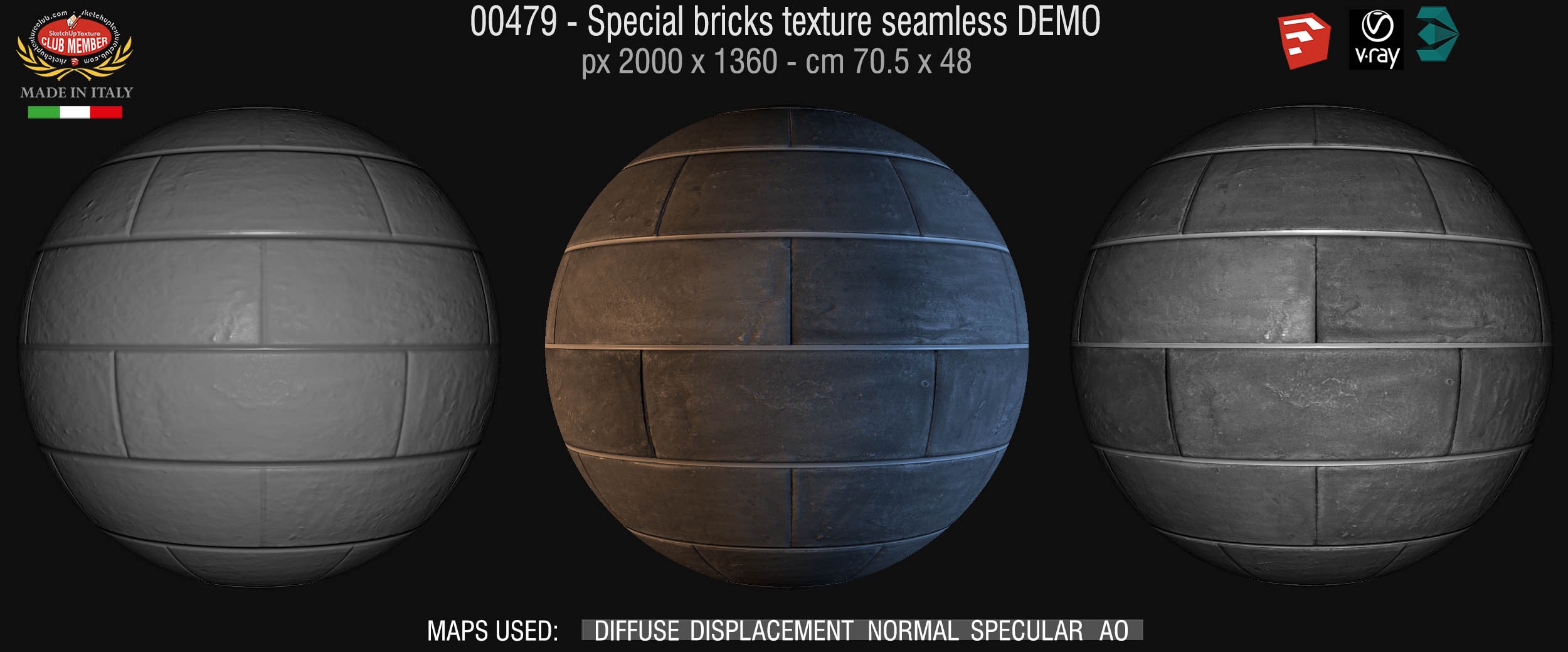 00477 Special bricks texture seamless + maps DEMO