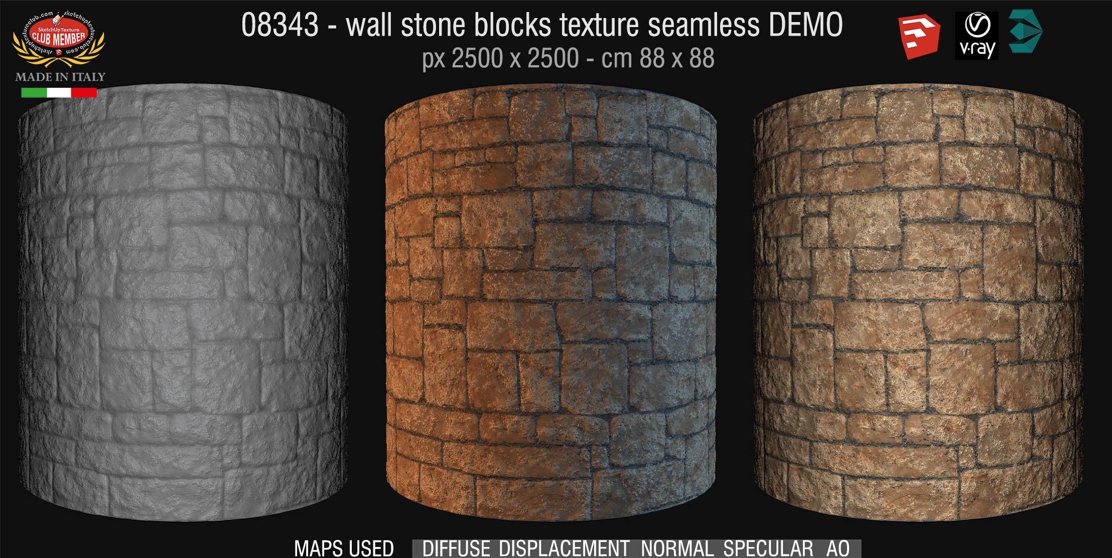 08343 HR Wall stone with regular blocks texture + maps DEMO