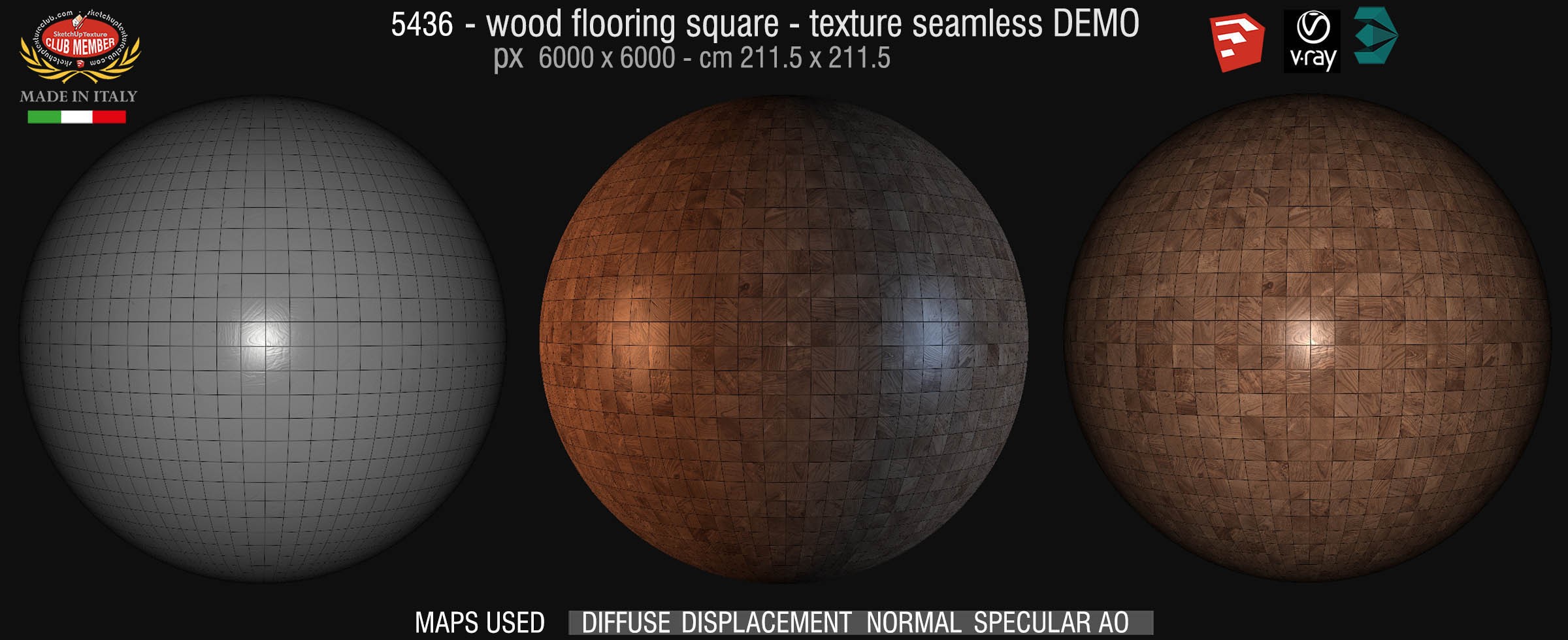 05436 Wood flooring square texture seamless + maps DEMO