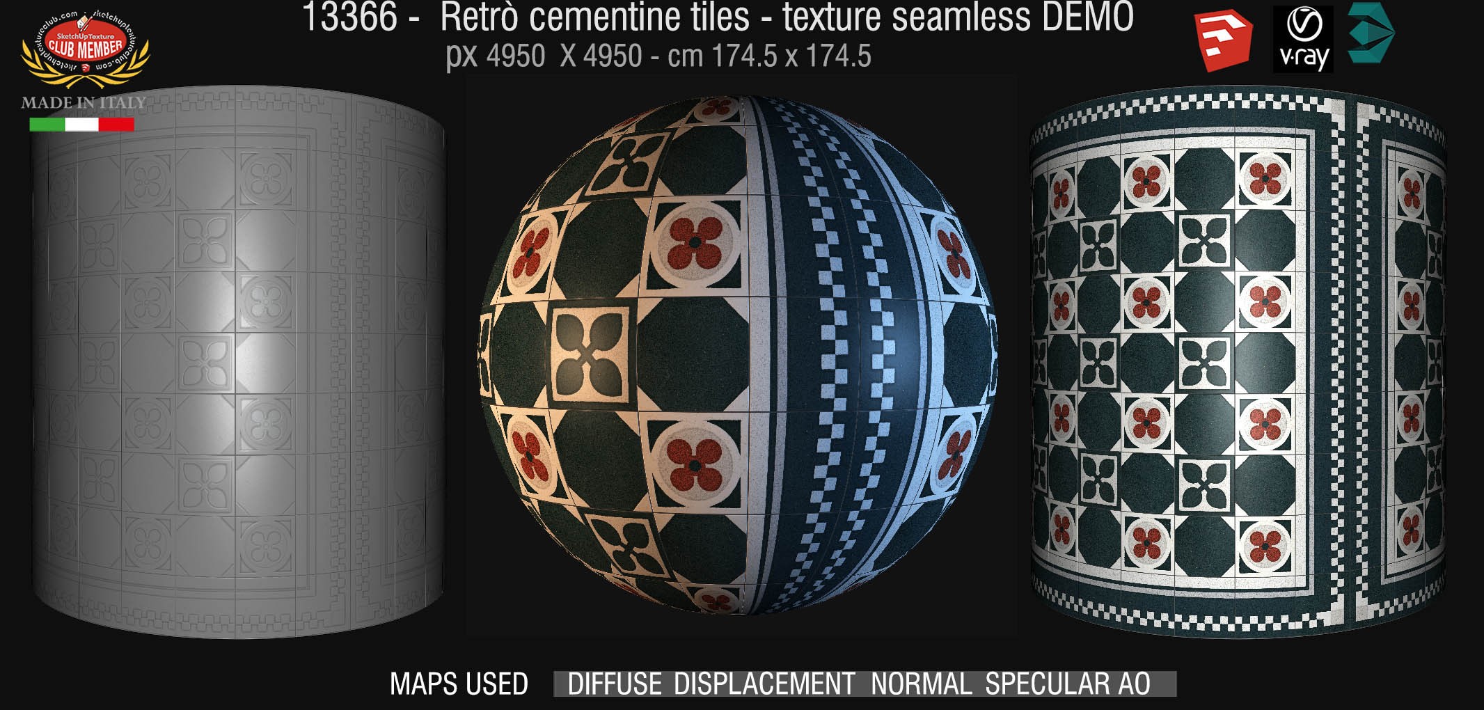 13366 retrò cementine tiles - texture seamless + maps DEMO