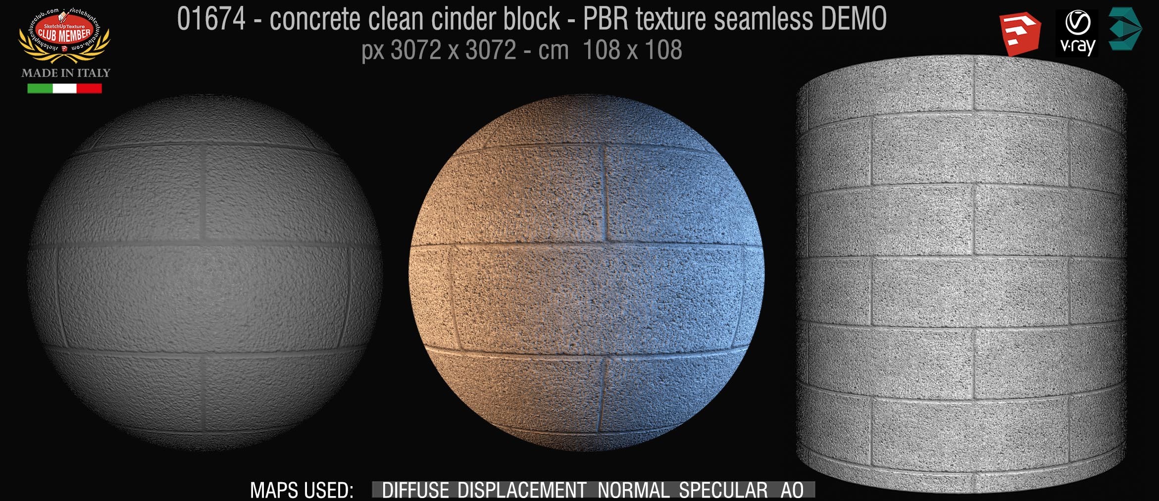 01674 concrete clean cinder block PBR texture seamless DEMO