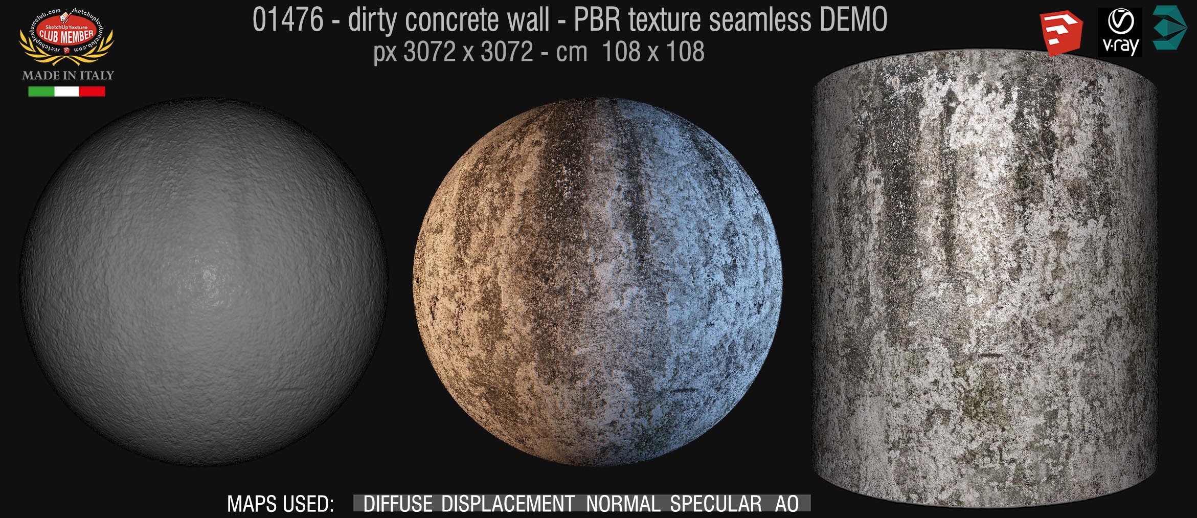 01476 Concrete bare dirty wall PBR texture seamless DEMO