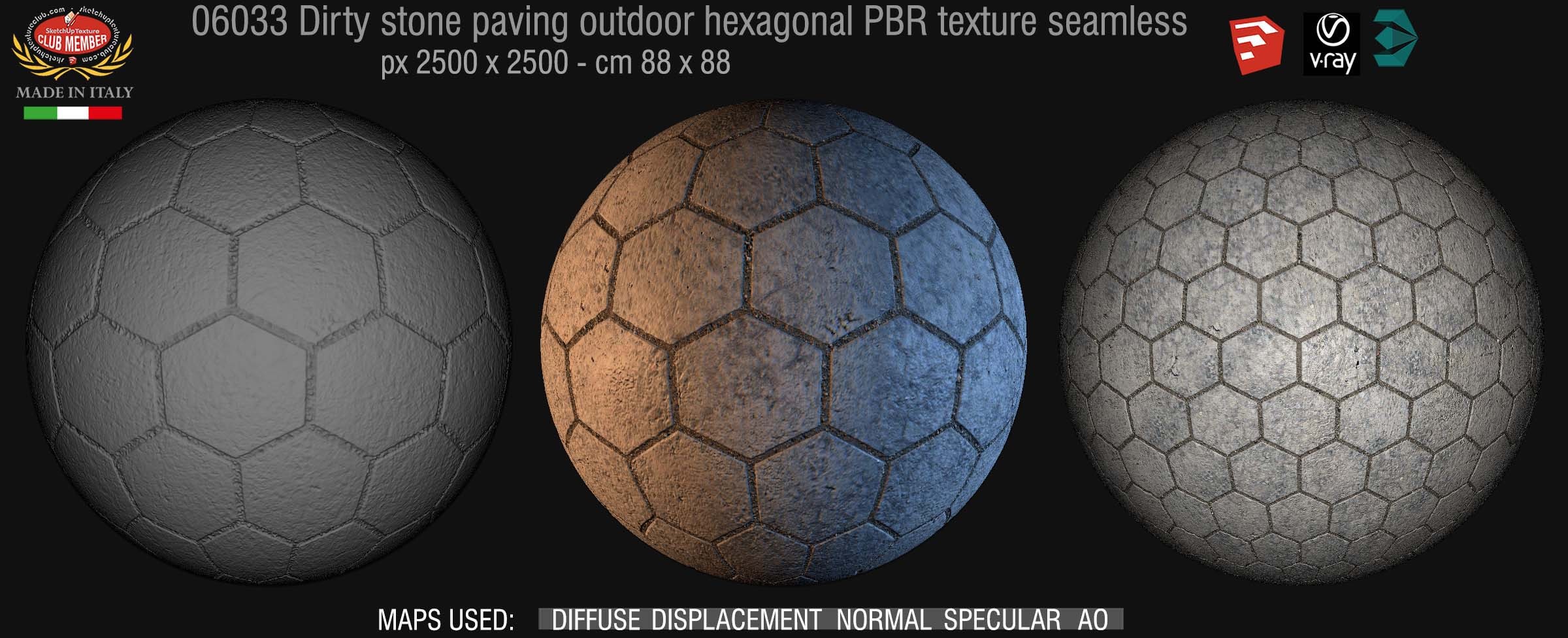 06033 Dirty stone paving outdoor hexagonal PBR texture seamless DEMO