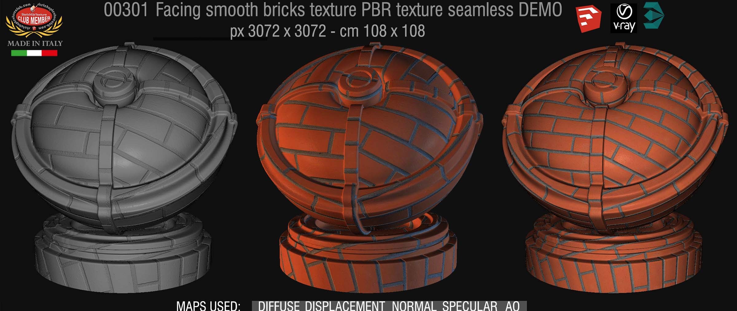 00301 Facing smooth bricks PBR texture seamless DEMO