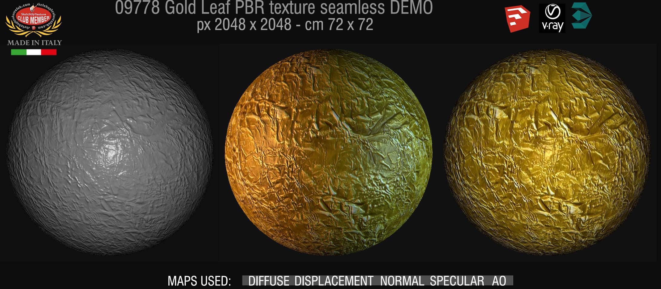 09778 Gold leaf metal PBR texture seamless DEMO