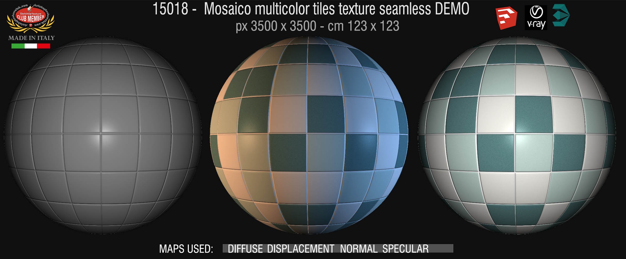 15018 Mosaico multicolor tiles texture seamless + maps DEMO