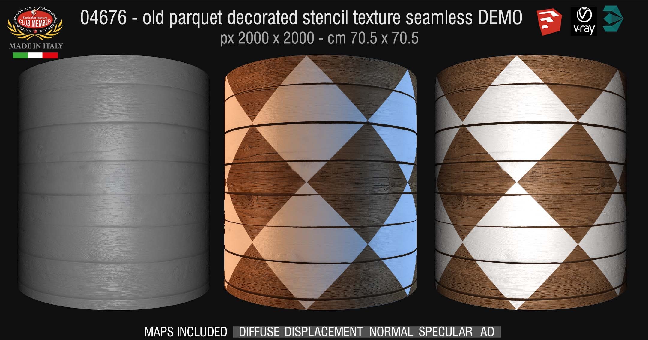 04676 HR Parquet decorated stencil texture seamless + maps DEMO