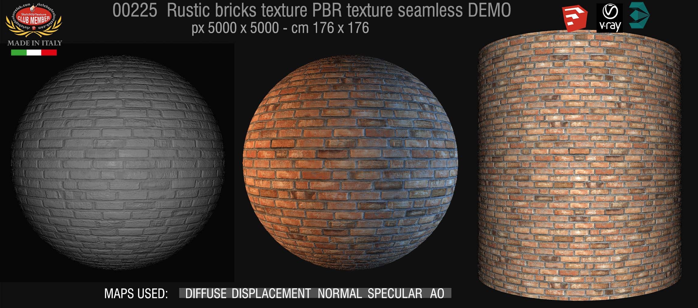 00225 Rustic bricks PBR texture seamless DEMO