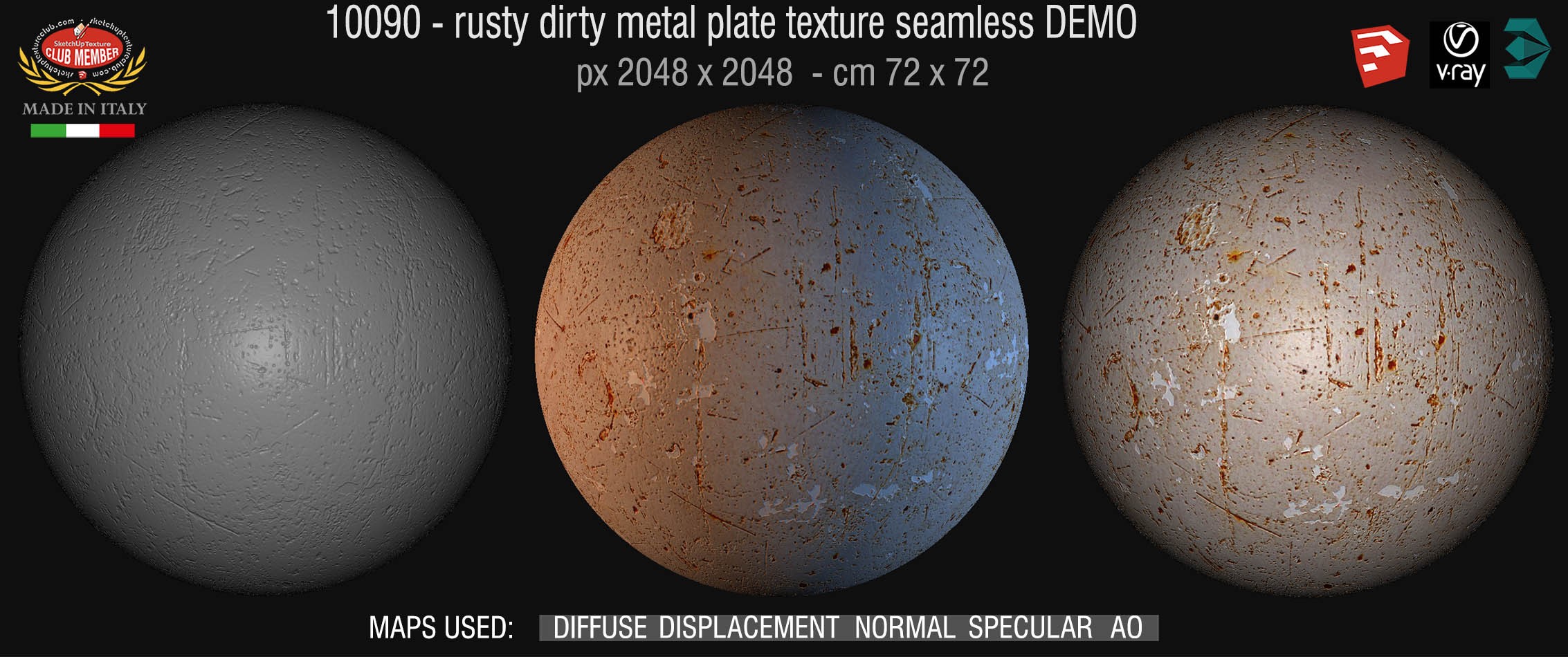 10090 HR Rusty dirty metal texture seamless + maps DEMO