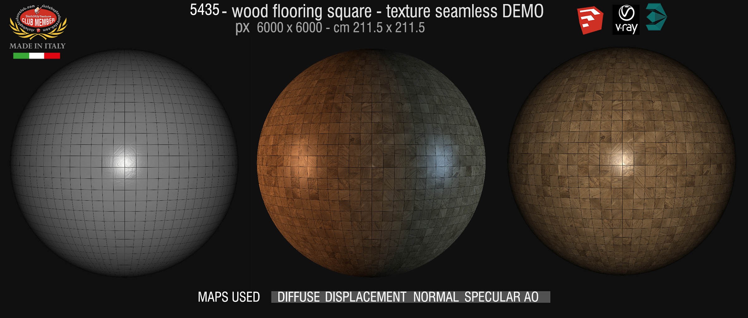 05435 Wood flooring square texture seamless + maps DEMO