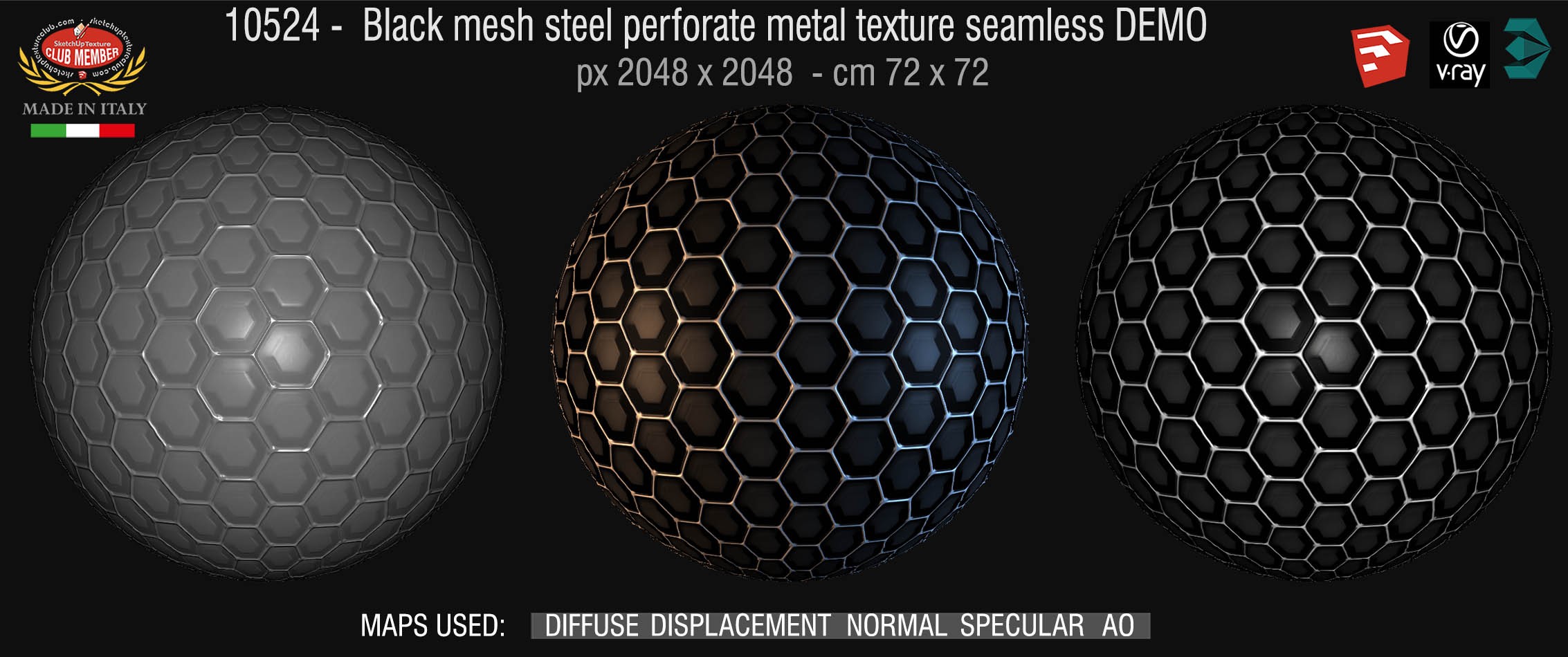 10524 HR Black mesh steel metal texture seamless + maps DEMO