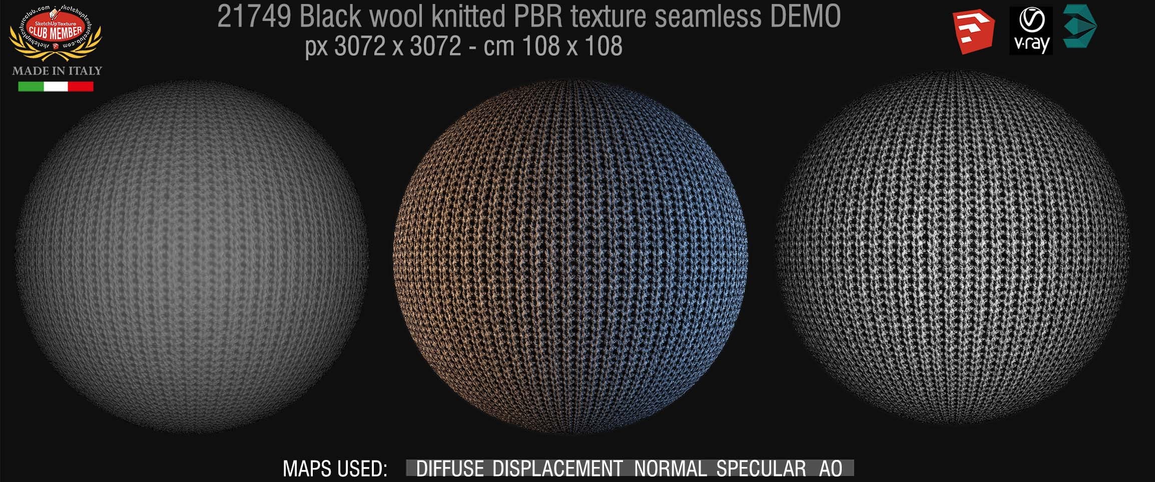 21749 Black wool knitted PBR texture seamless DEMO