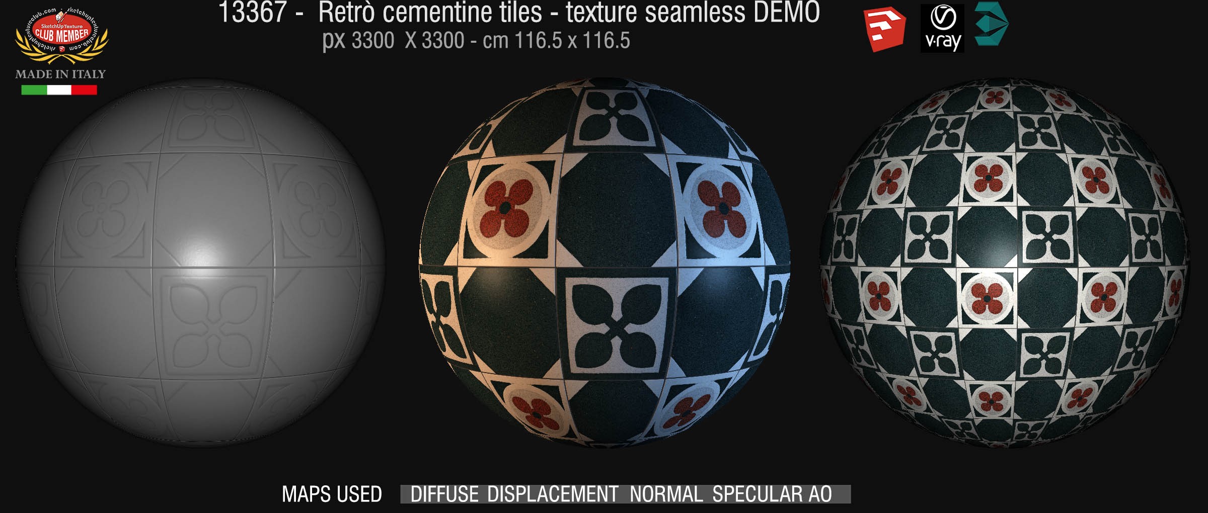 13367 retrò cementine tiles - texture seamless + maps DEMO