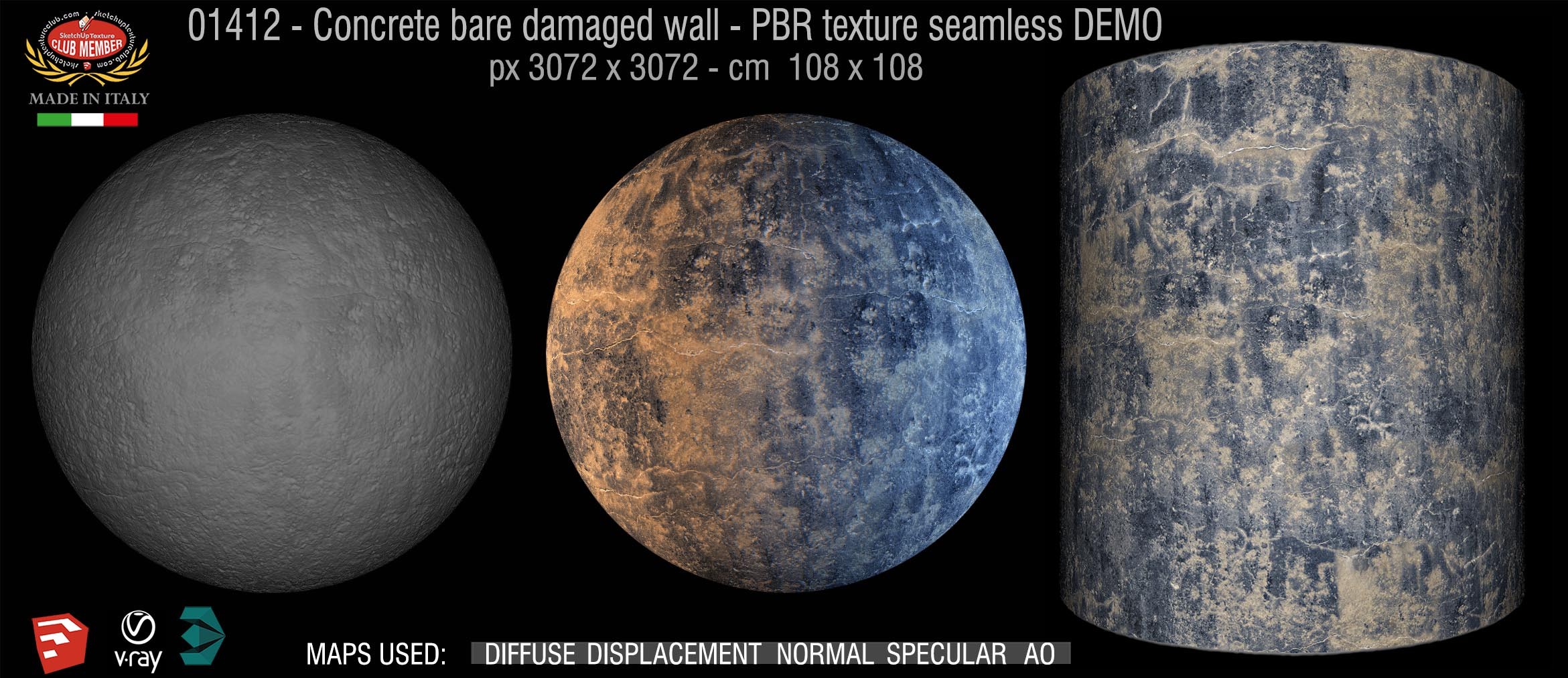 01412 Concrete bare damaged wall PBR texture seamless DEMO