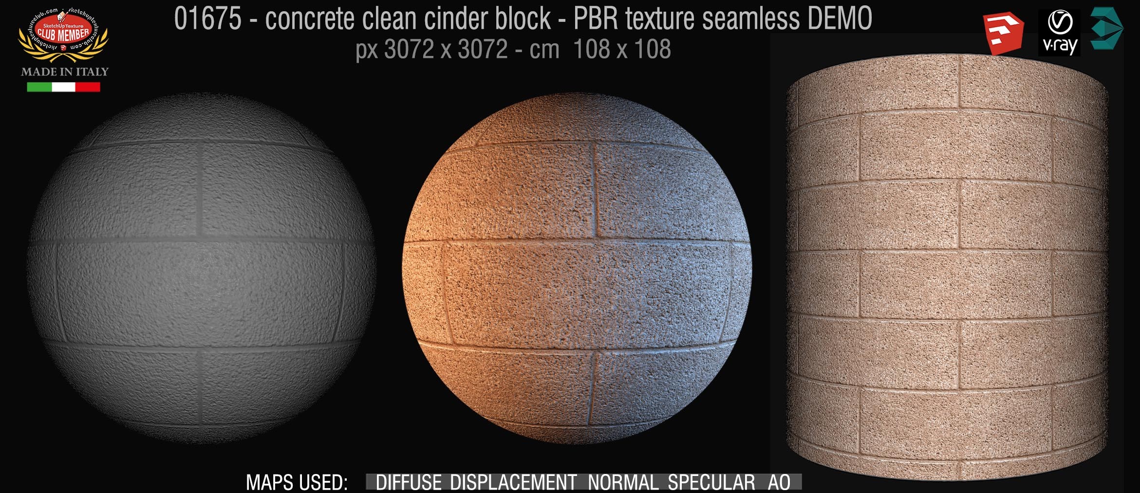 01675 concrete clean cinder block PBR texture seamless DEMO