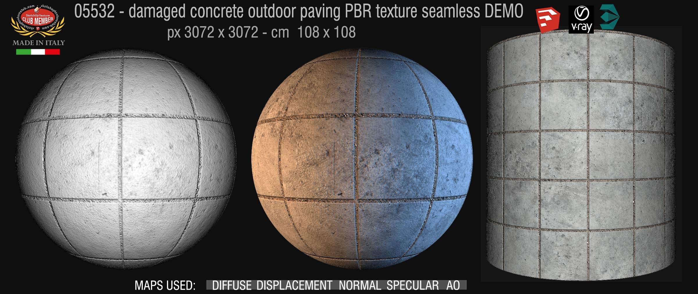 05532  Damaged concrete outdoor paving PBR texture seamless DEMO