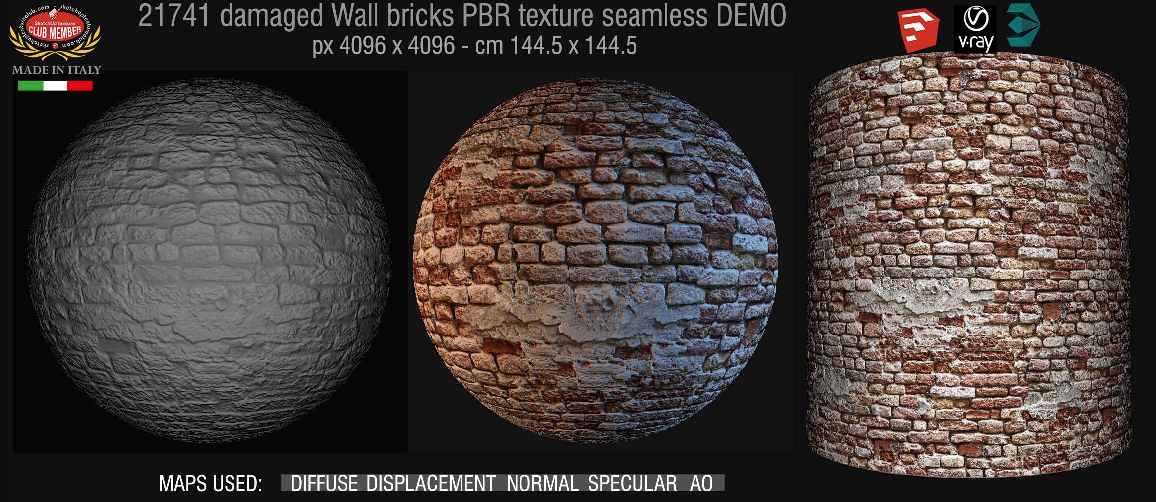 21741 damaged wall bricks PBR texture seamless DEMO