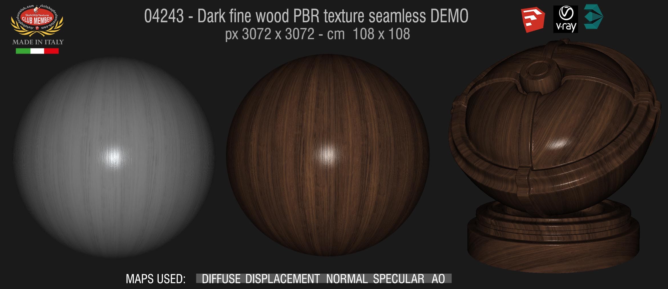 04243 Dark fine wood PBR texture seamless DEMO