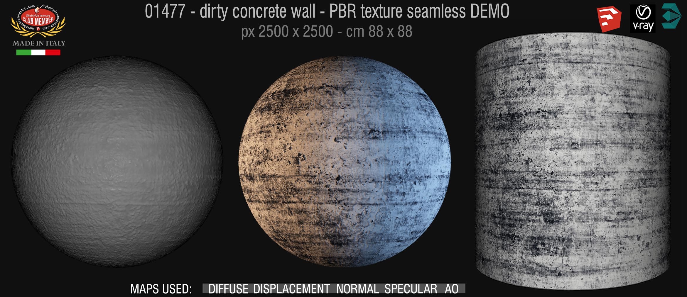 01477 Concrete bare dirty wall PBR texture seamless DEMO