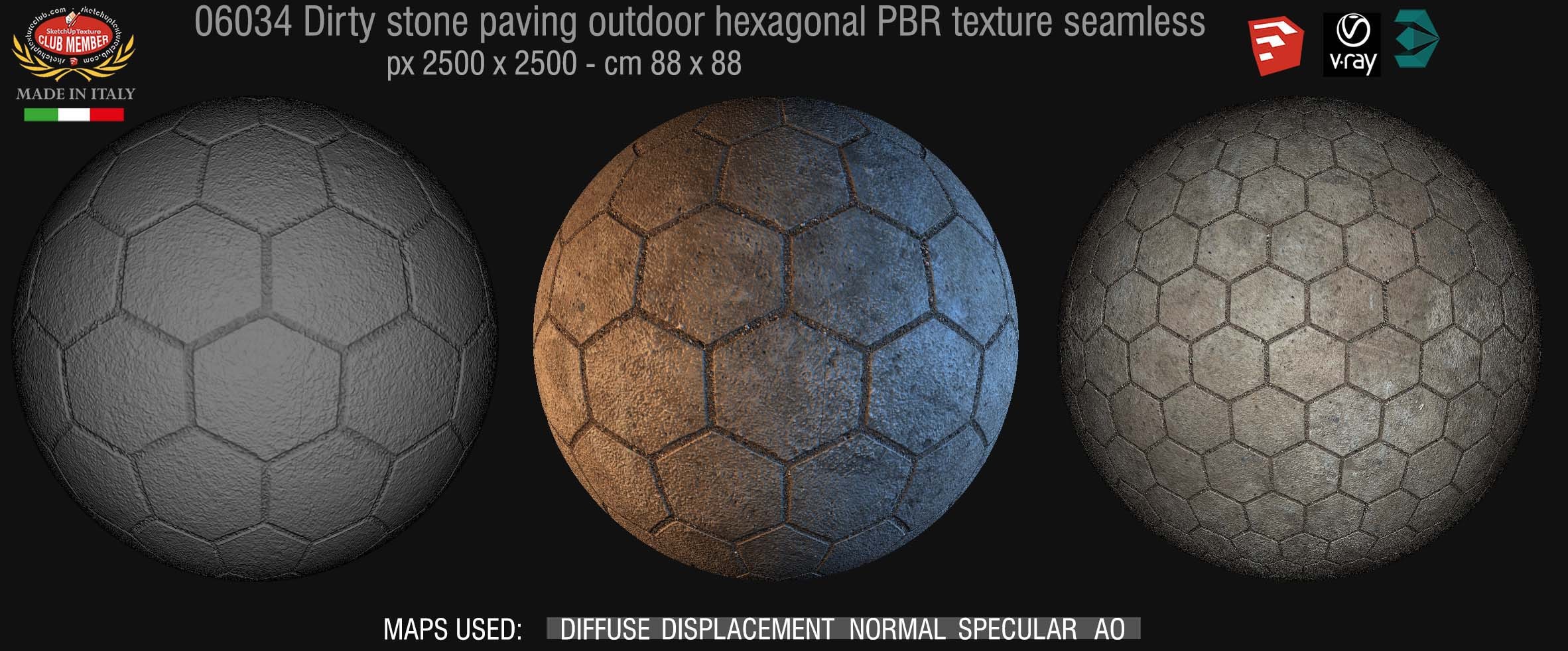 06034 Dirty stone paving outdoor hexagonal texture seamless DEMO