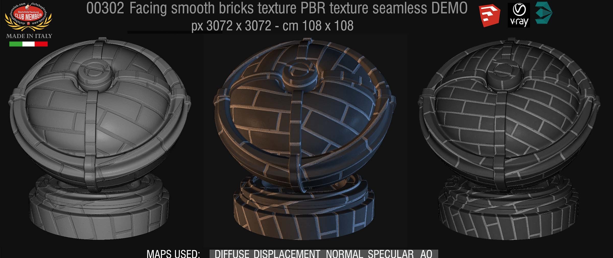 00302 Facing smooth bricks PBR texture seamless DEMO