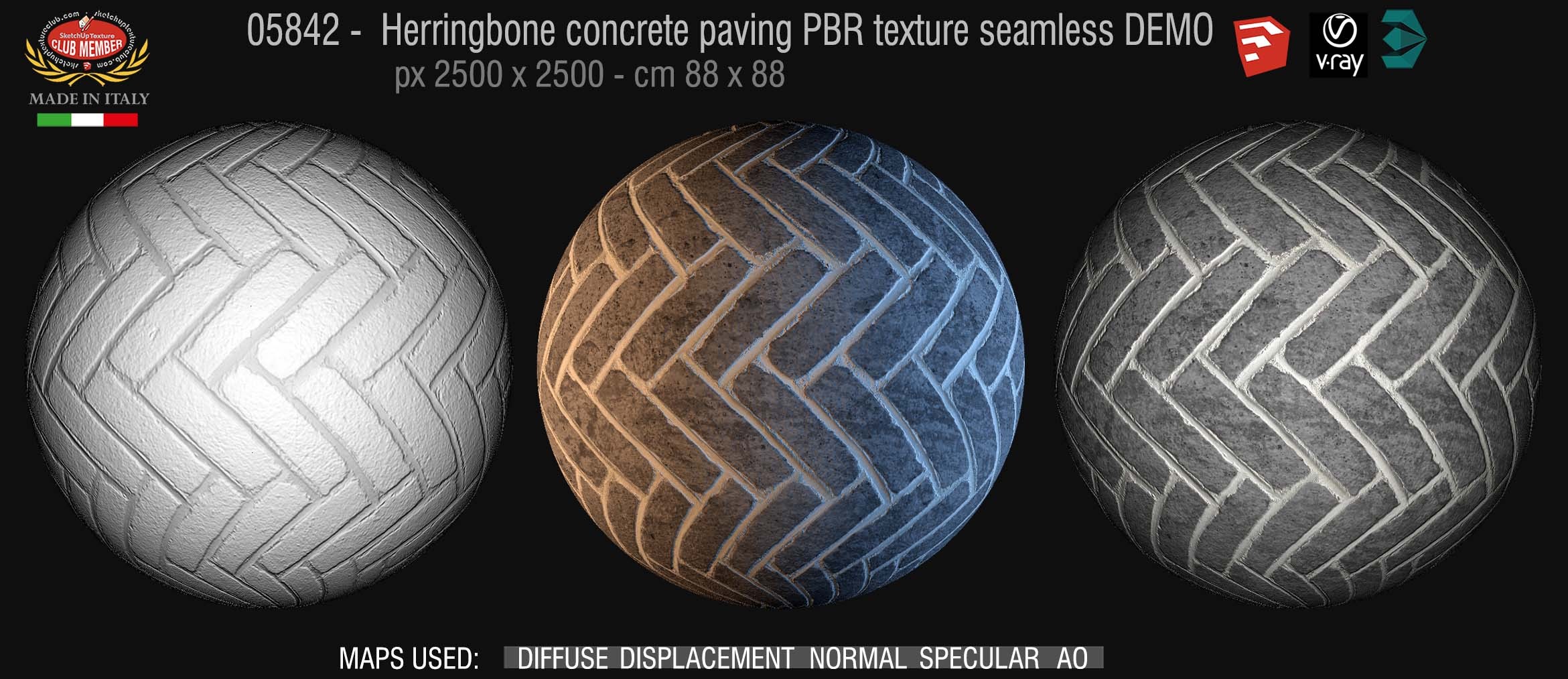 05842 Herringbone concrete paving PBR texture seamless DEMO