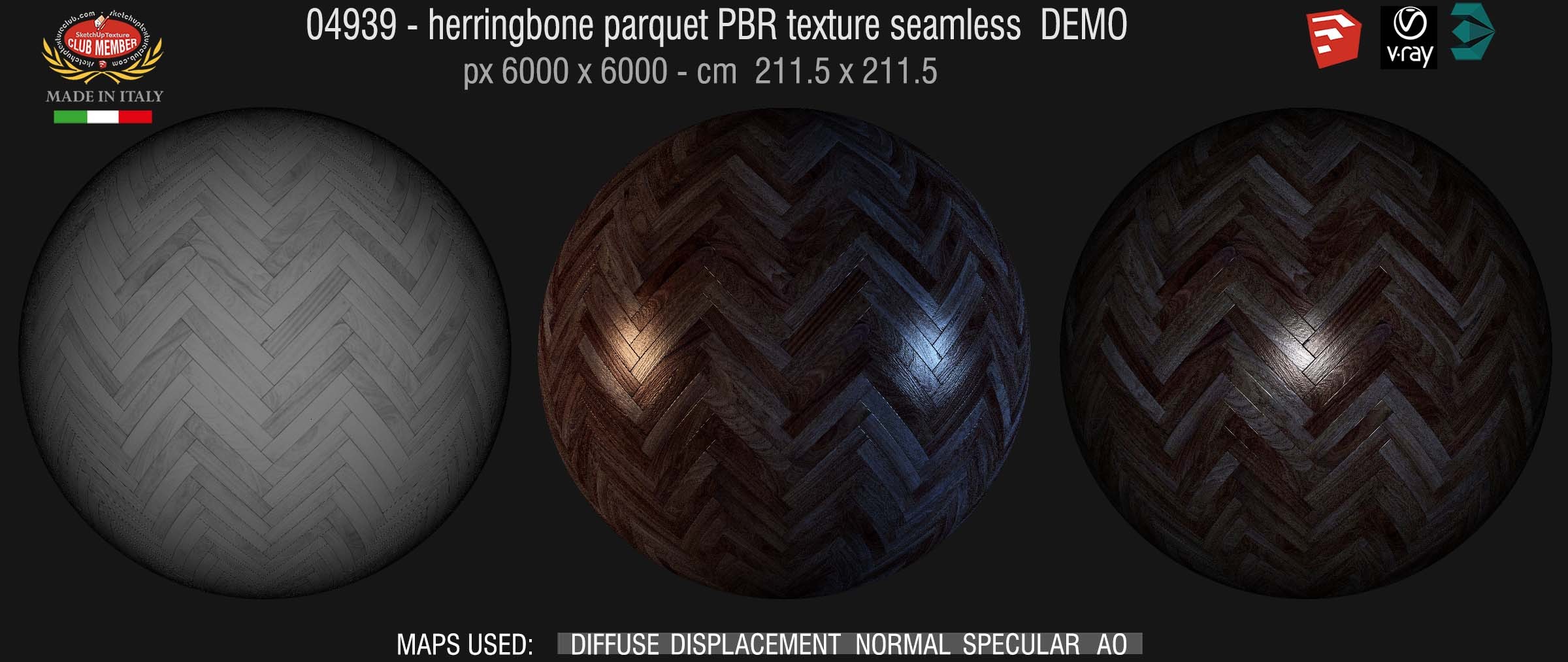 04939 Herringbone parquet PBR texture seamless DEMO