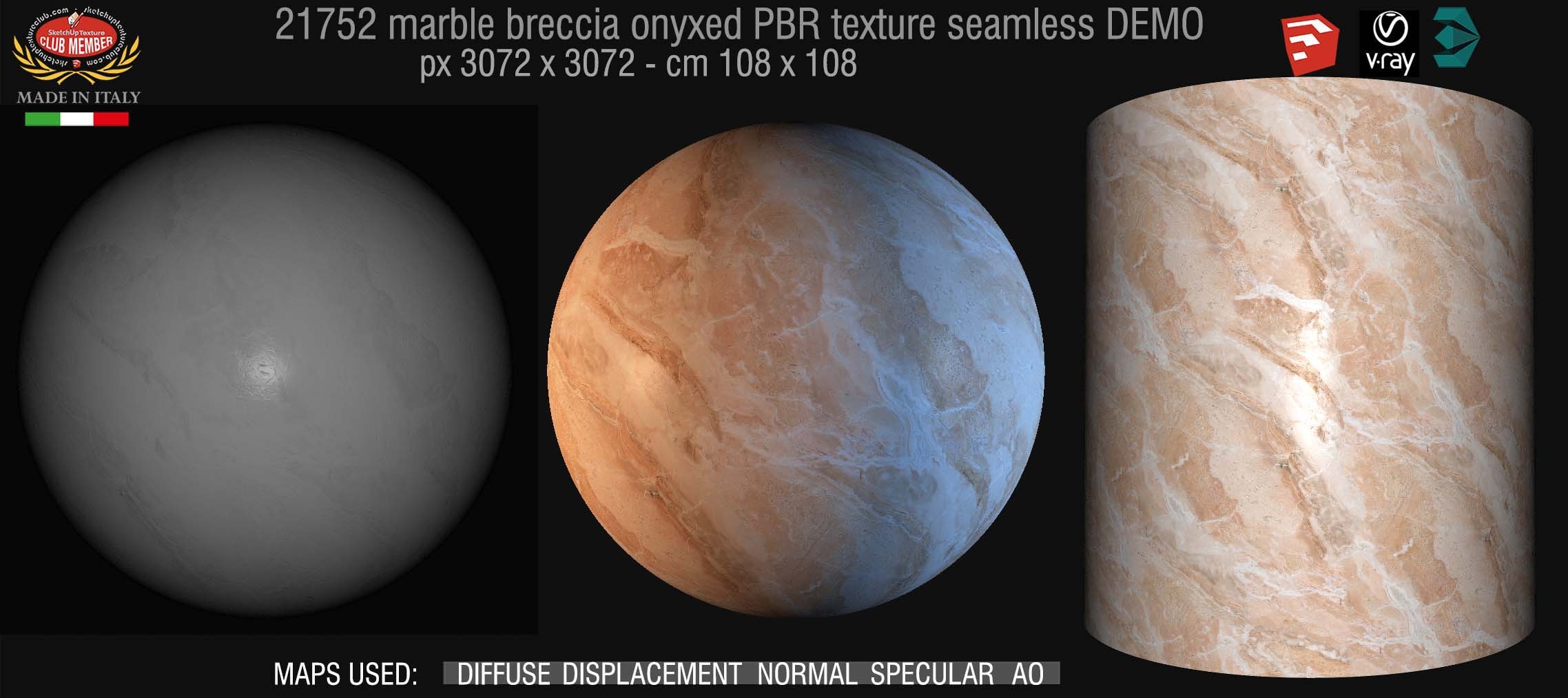 21752 Marble breccia onyxed PBR texture seamless DEMO