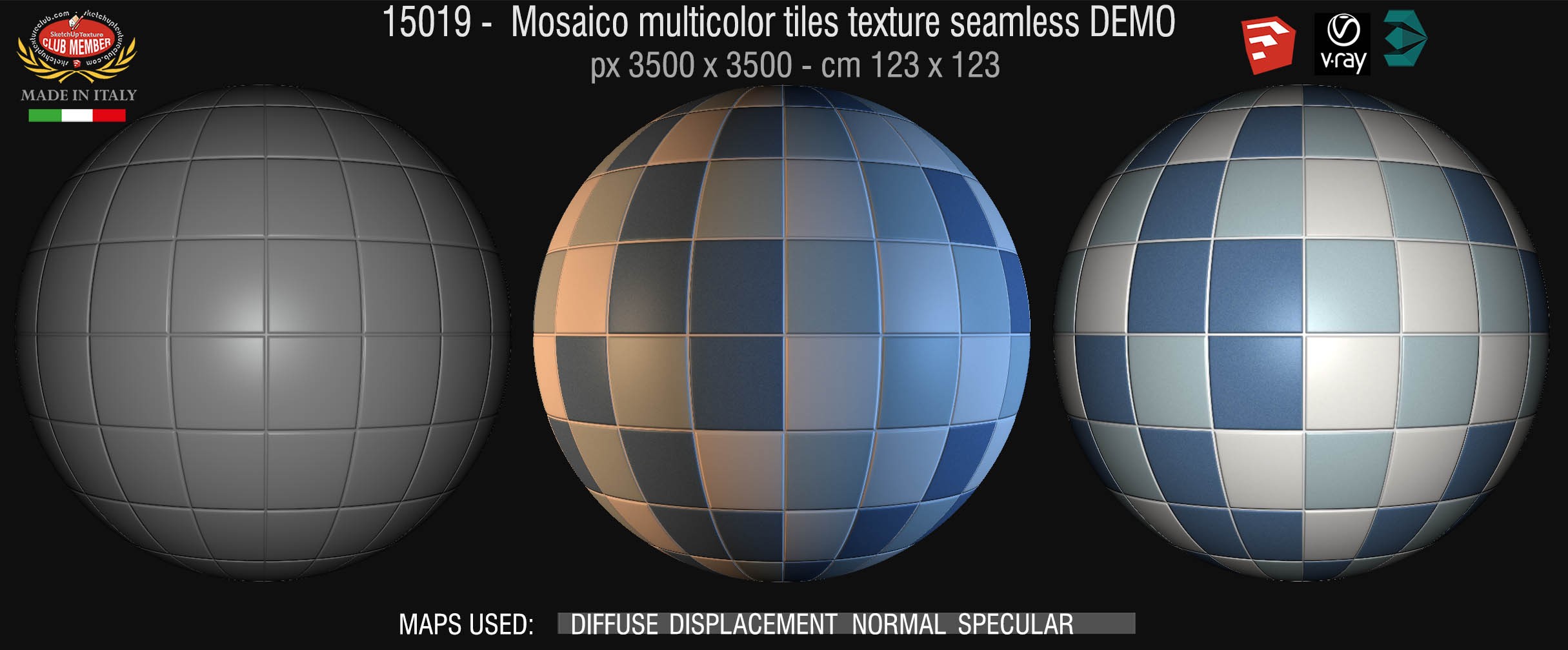 15019 Mosaico multicolor tiles texture seamless + maps DEMO