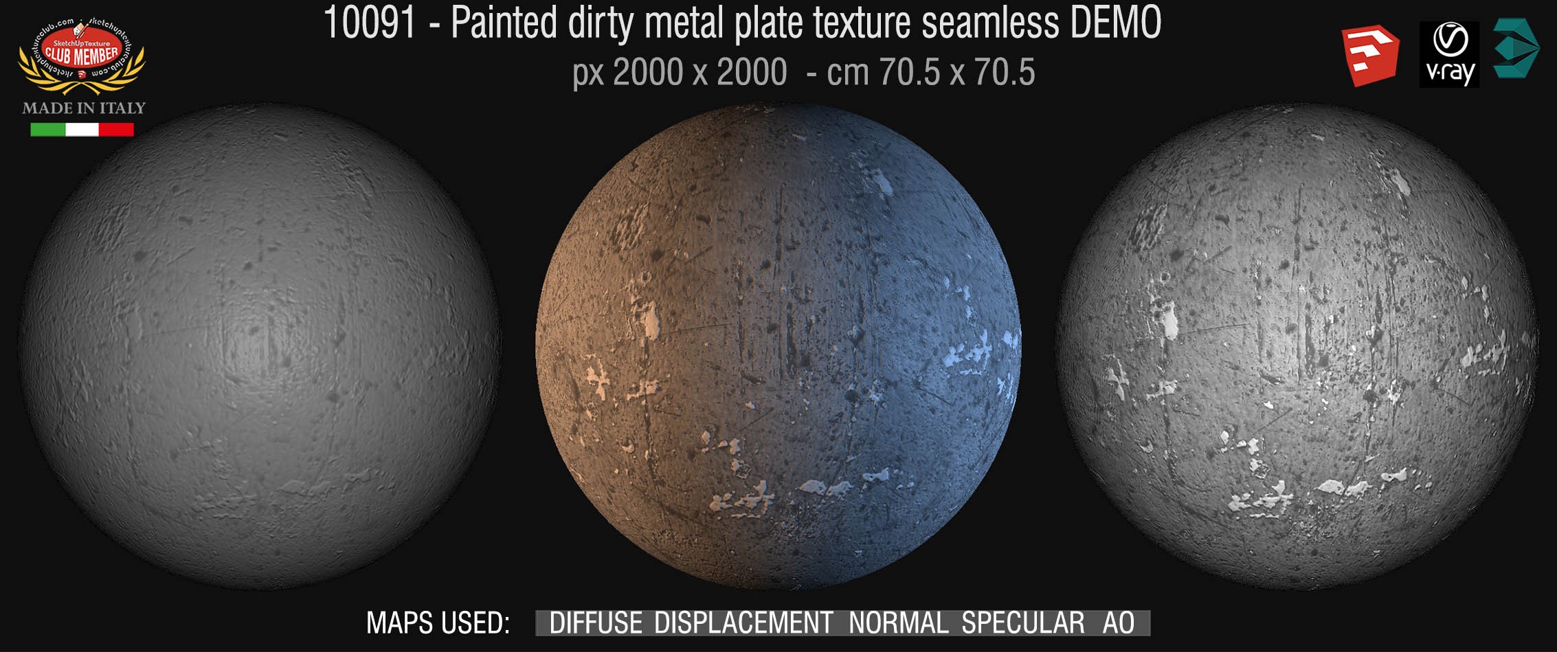10091 HR Old dirty metal texture seamless + maps DEMO