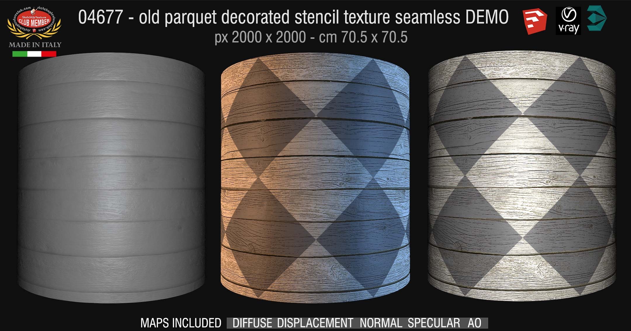 04677 HR Parquet decorated stencil texture seamless + maps DEMO