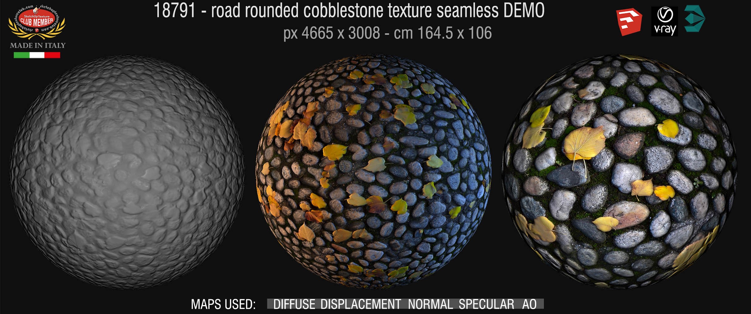 18791 Rounded cobblestone with dead leaves texture seamless + maps DEMO