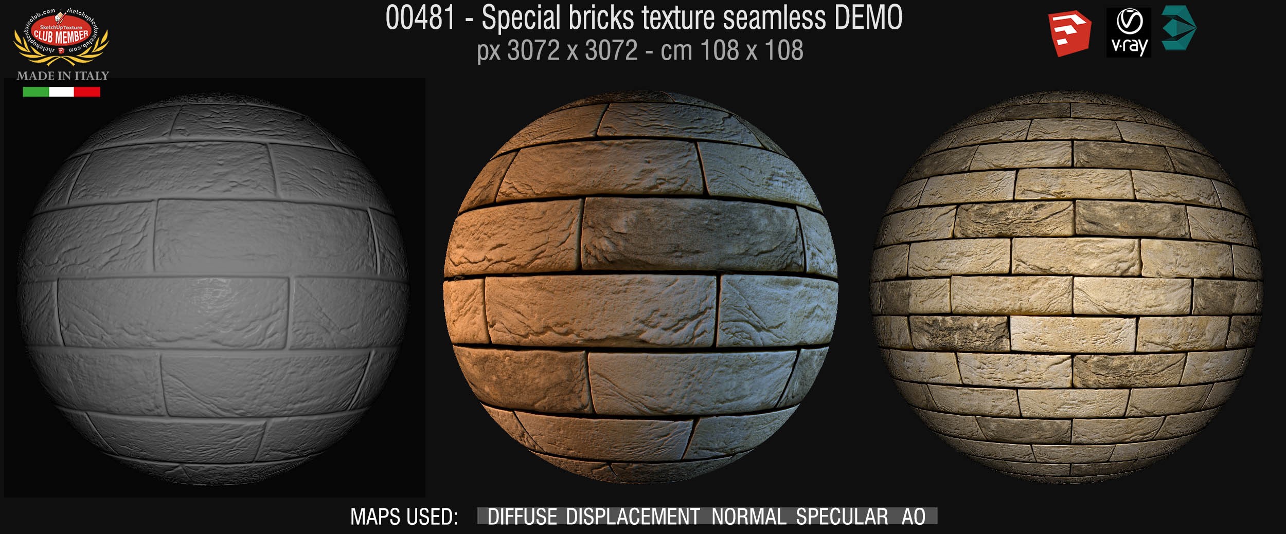 00481 Special bricks texture seamless + maps DEMO