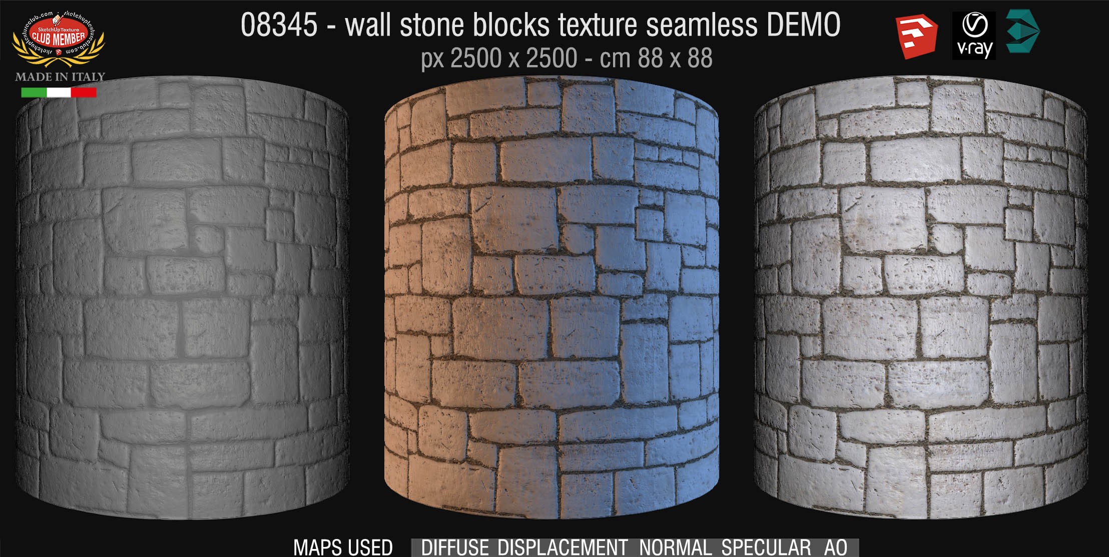 08345 HR Wall stone with regular blocks texture + maps DEMO