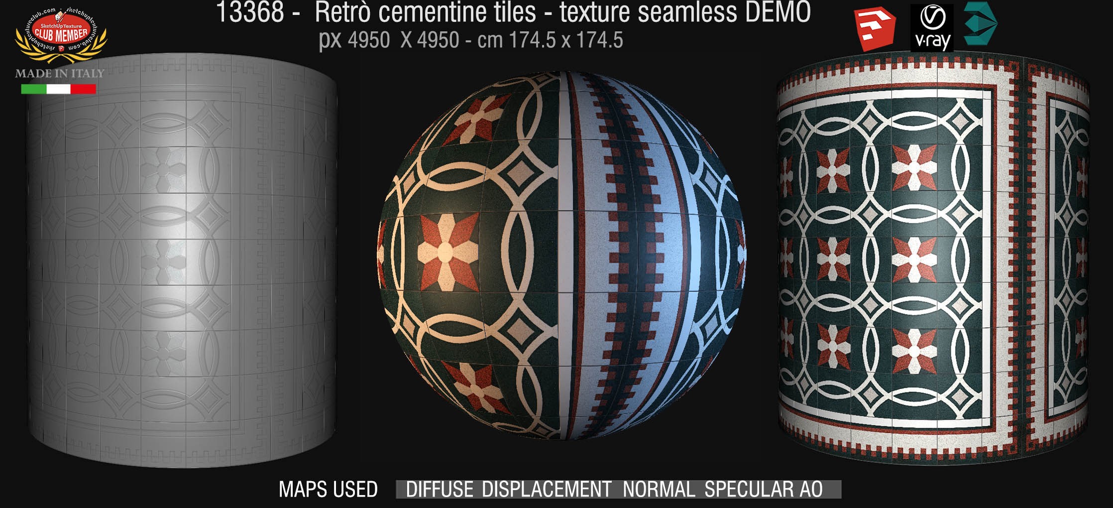 13368 retrò cementine tiles - texture seamless + maps DEMO