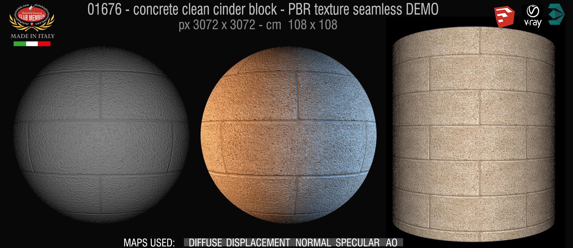 01676 concrete clean cinder block PBR texture seamless DEMO