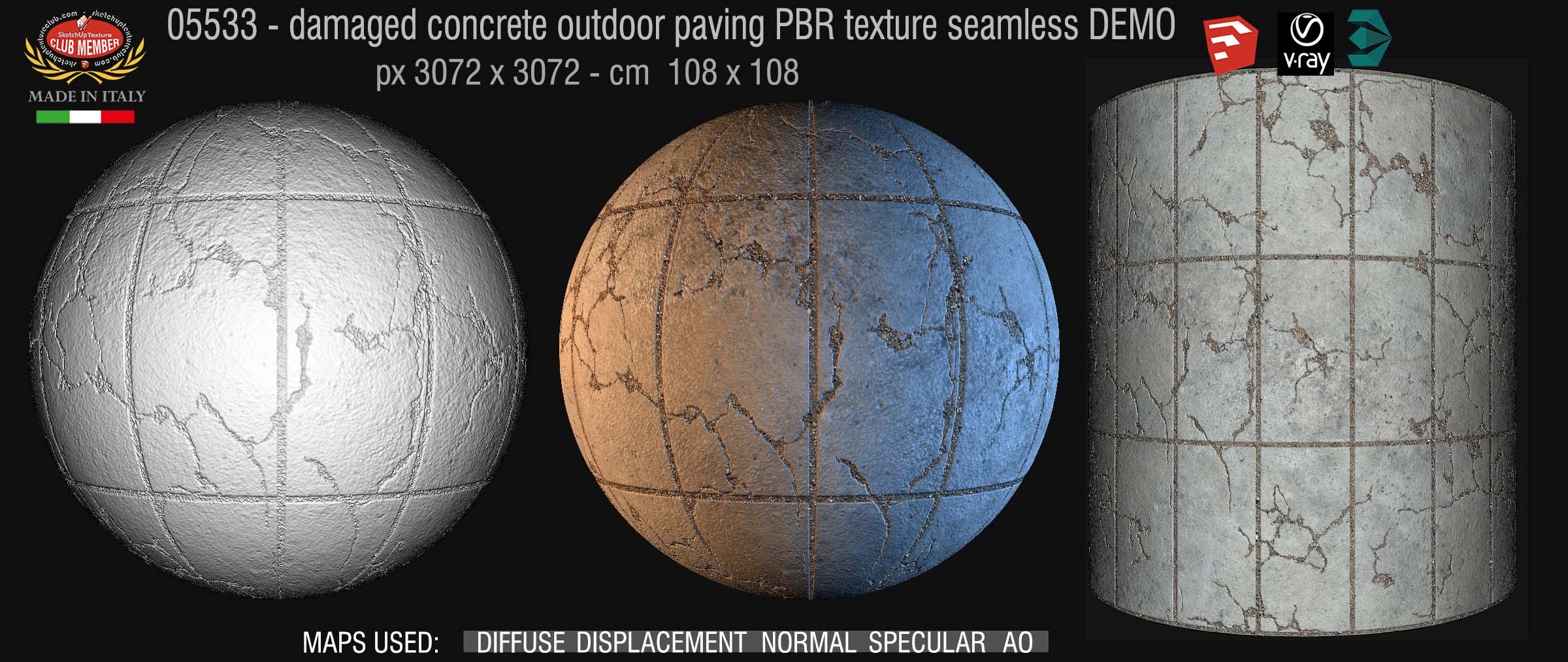 05533  Damaged concrete outdoor paving PBR texture seamless DEMO