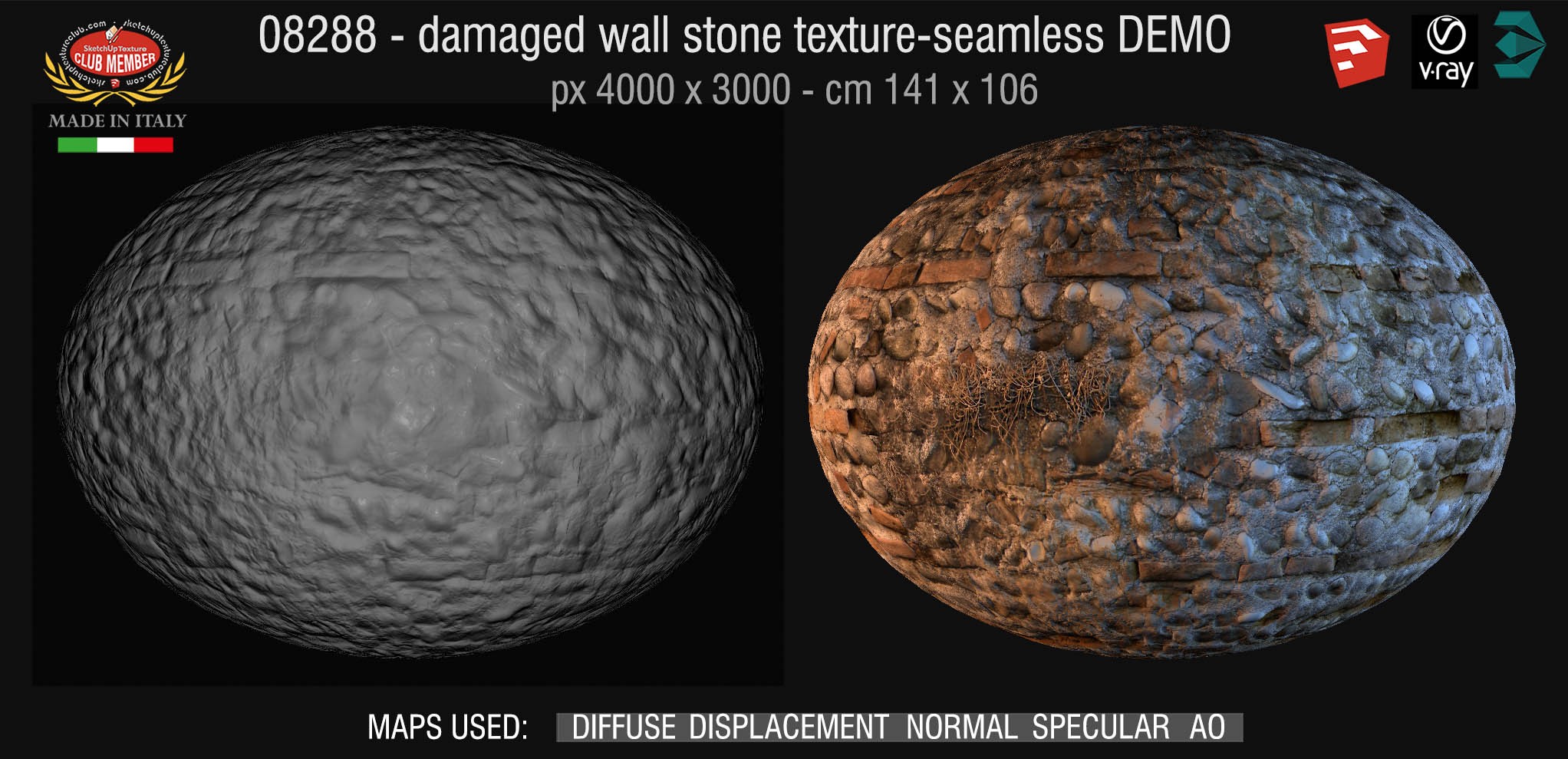 08228 HR Damaged wall stone texture + maps DEMO