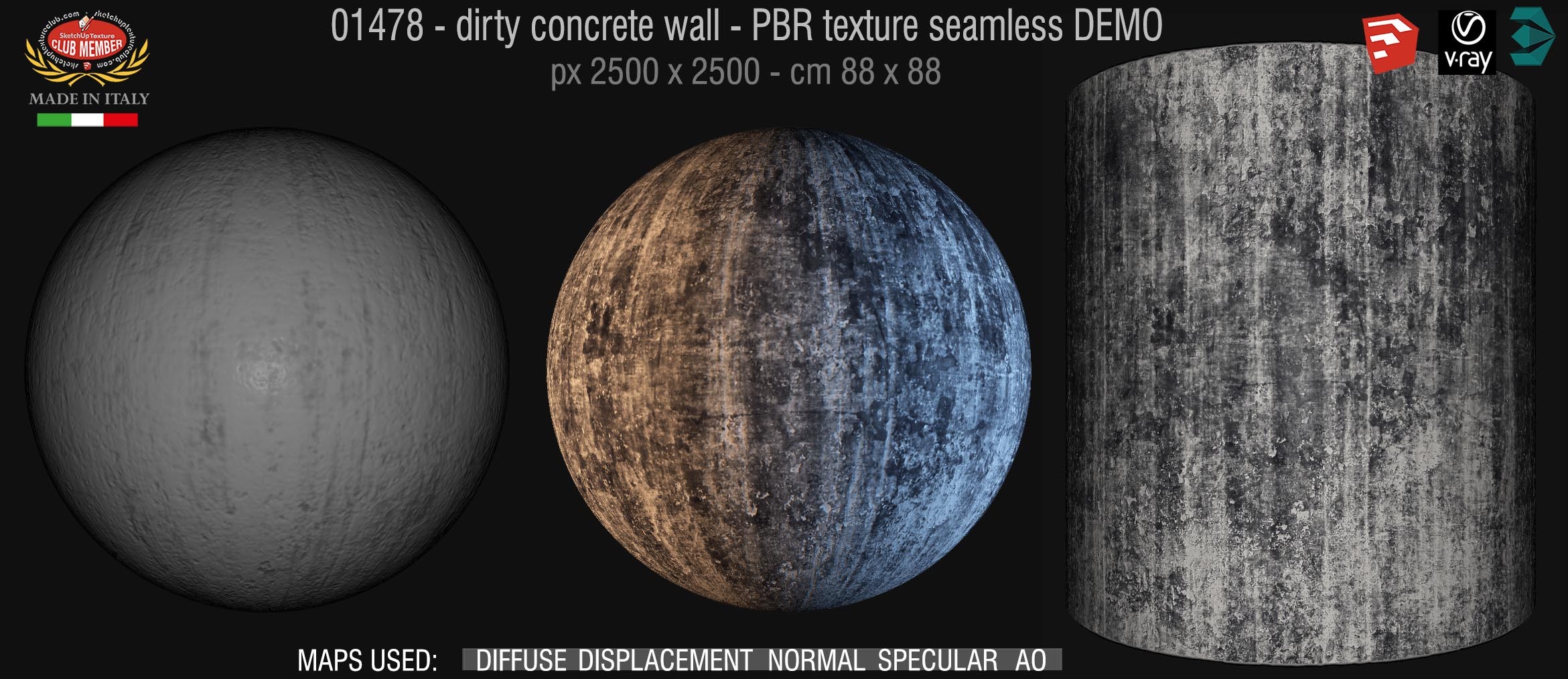 01478 Concrete bare dirty wall PBR texture seamless DEMO
