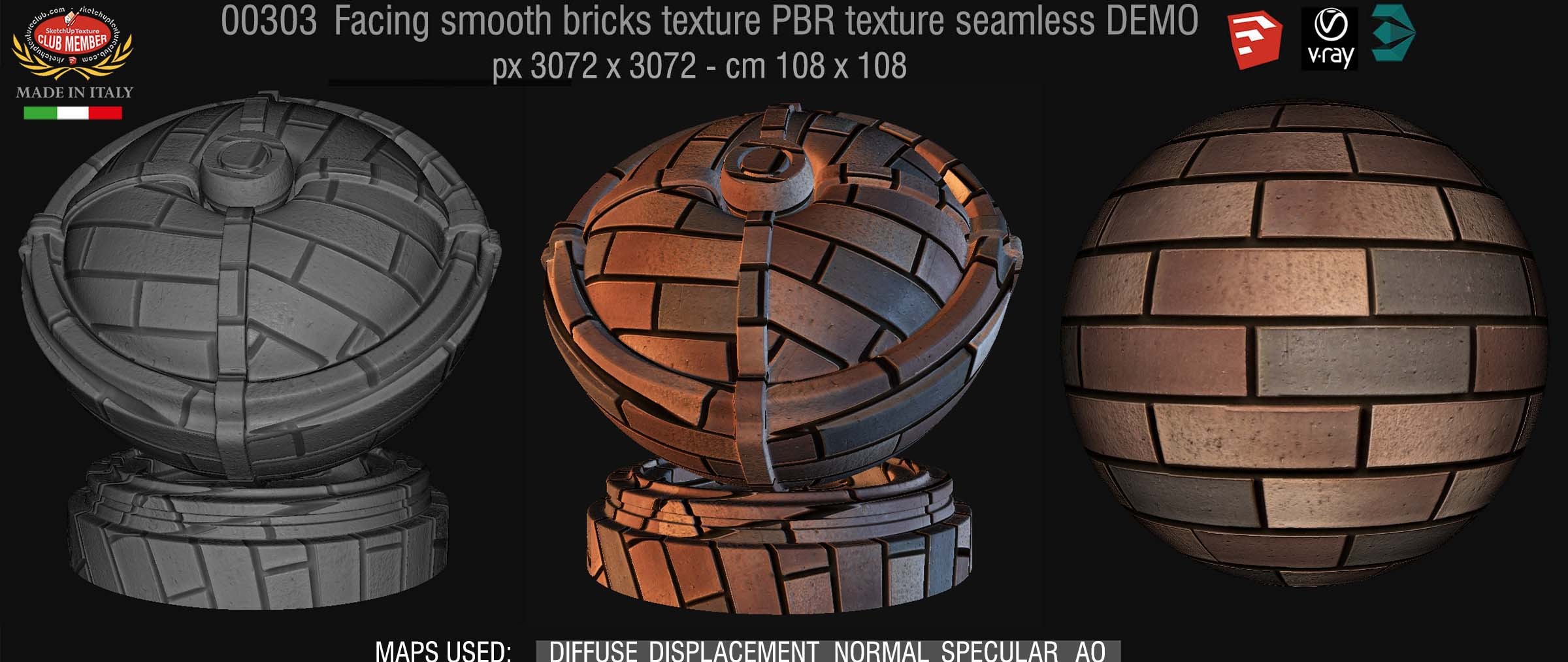 00303 Facing smooth bricks PBR texture seamless DEMO