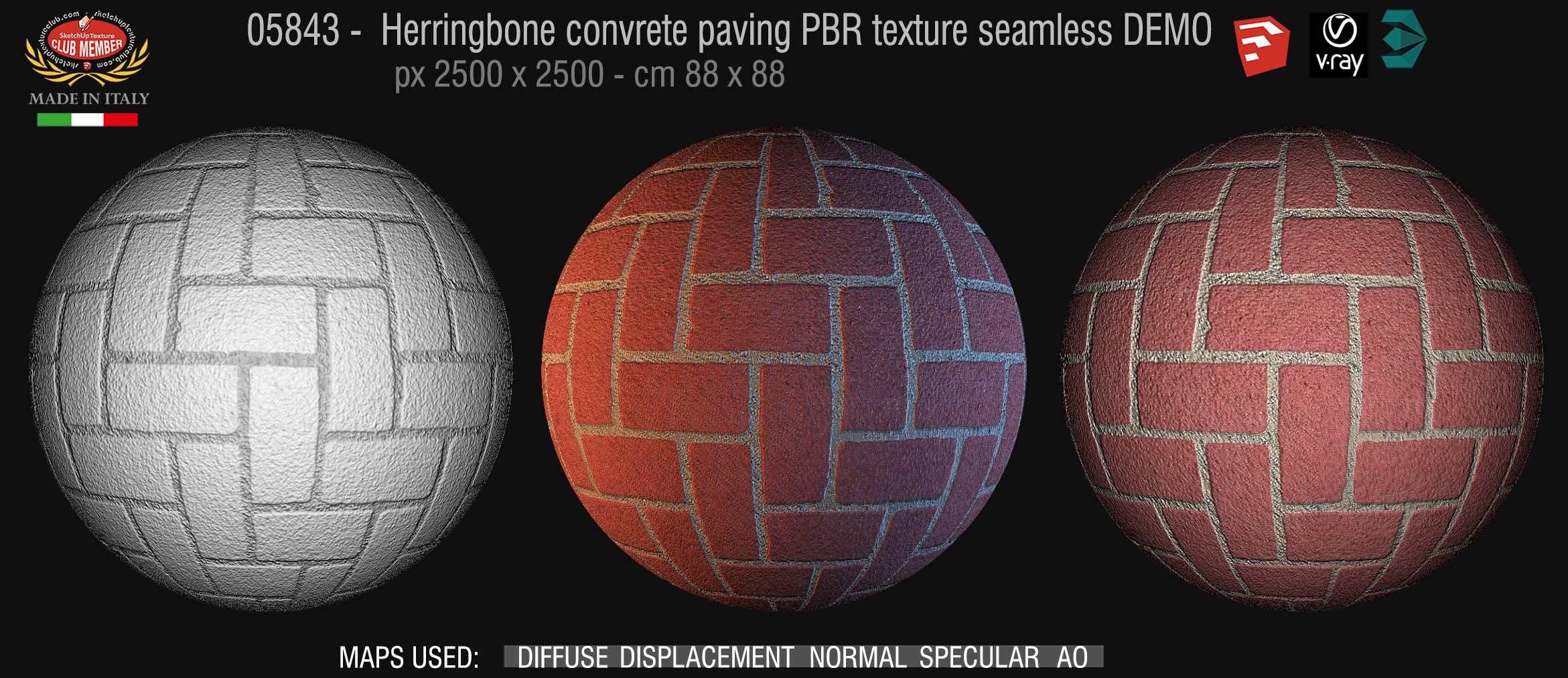 05843 Herringbone concrete paving PBR texture seamless DEMO