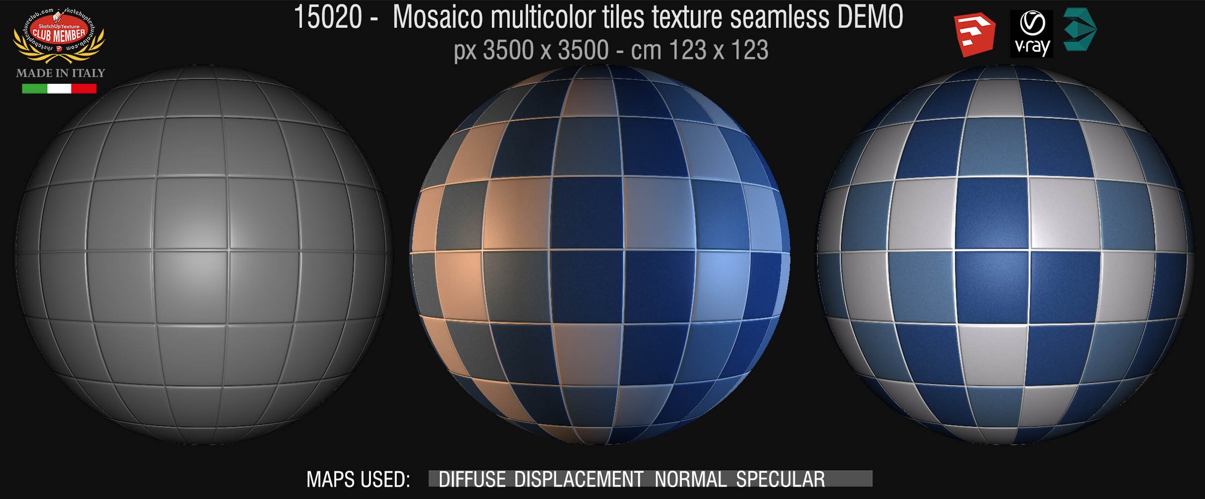 15020 Mosaico multicolor tiles texture seamless + maps DEMO