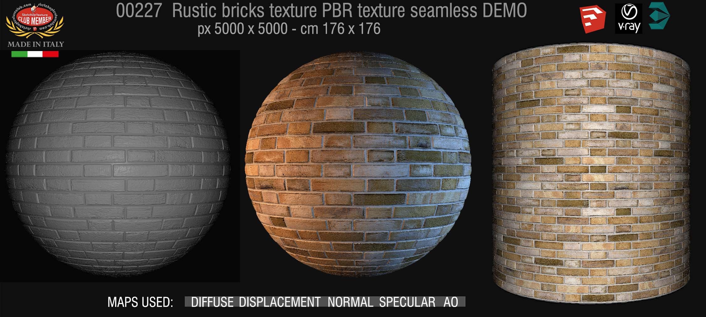 00227 rustic bricks PBR texture seamless DEMO