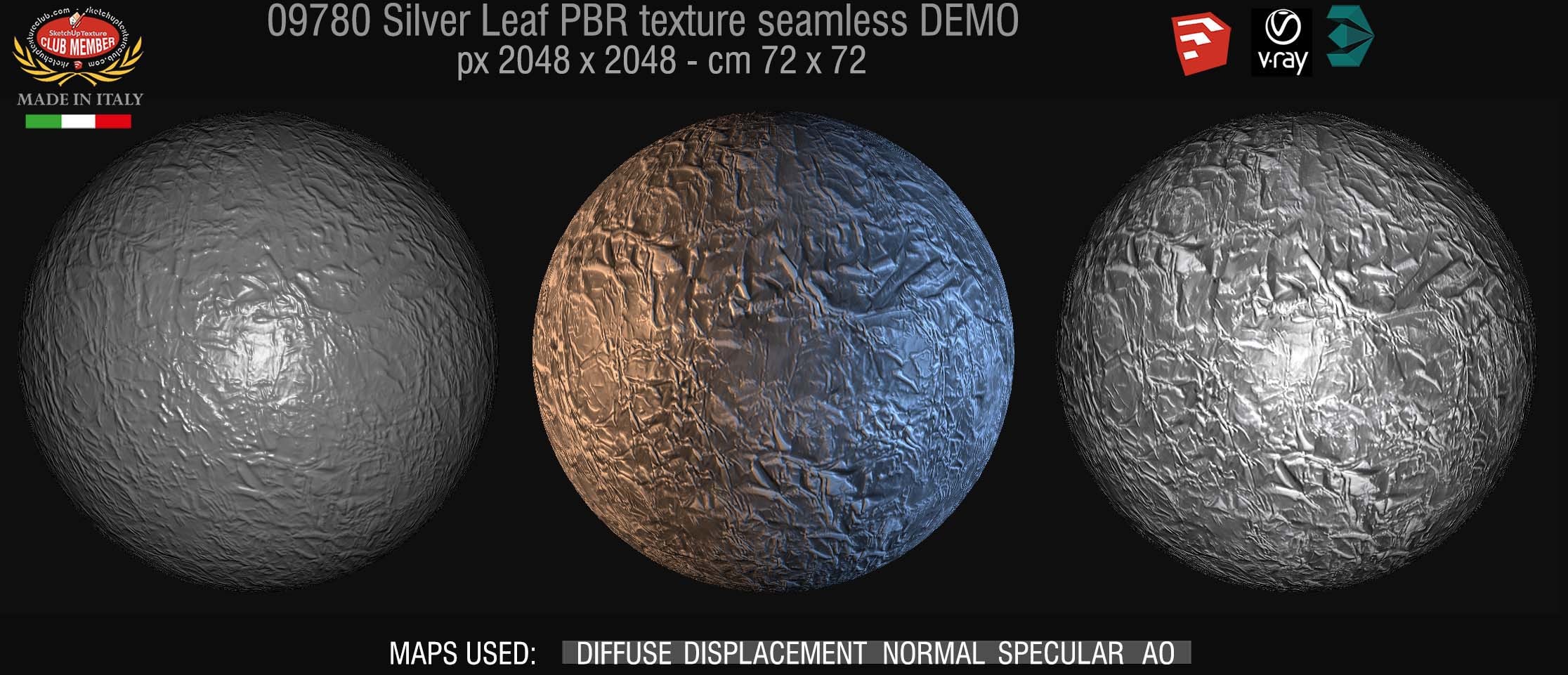 09780 Silver leaf PBR metal texture seamless DEMO