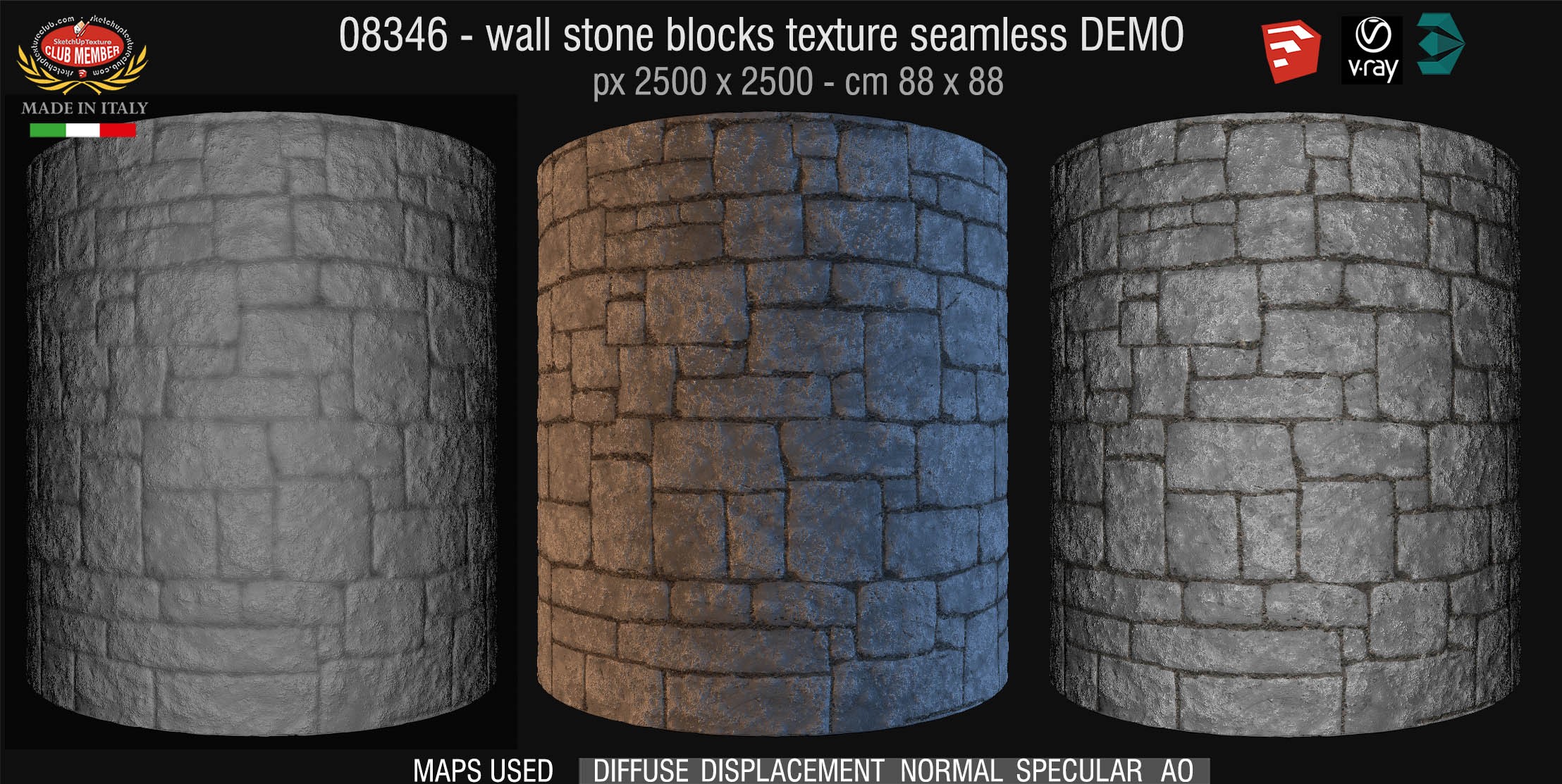 08346 HR Wall stone with regular blocks texture + maps DEMO