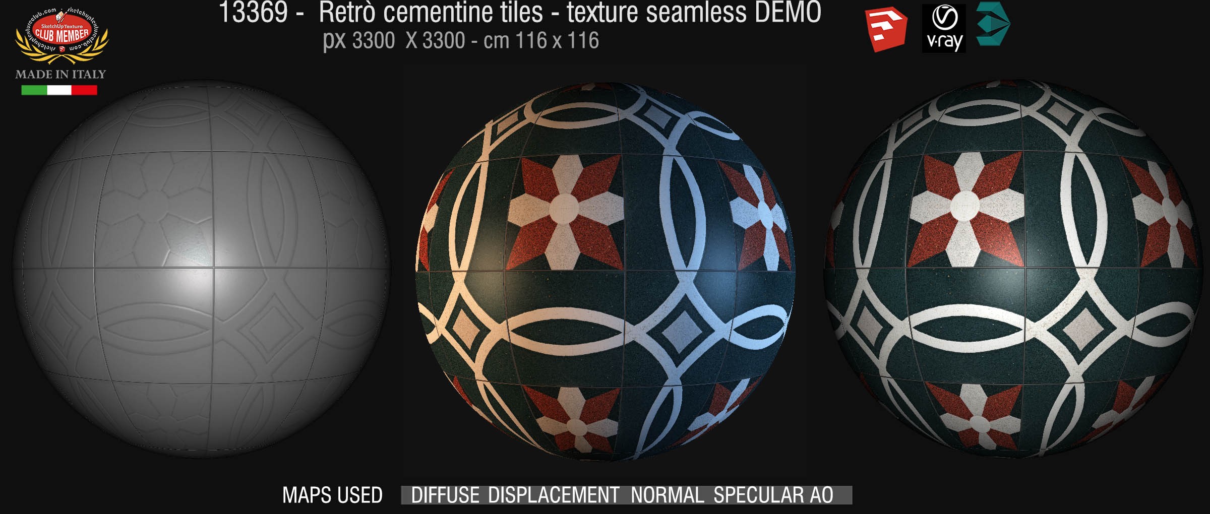 13369 retrò cementine tiles - texture seamless + maps DEMO