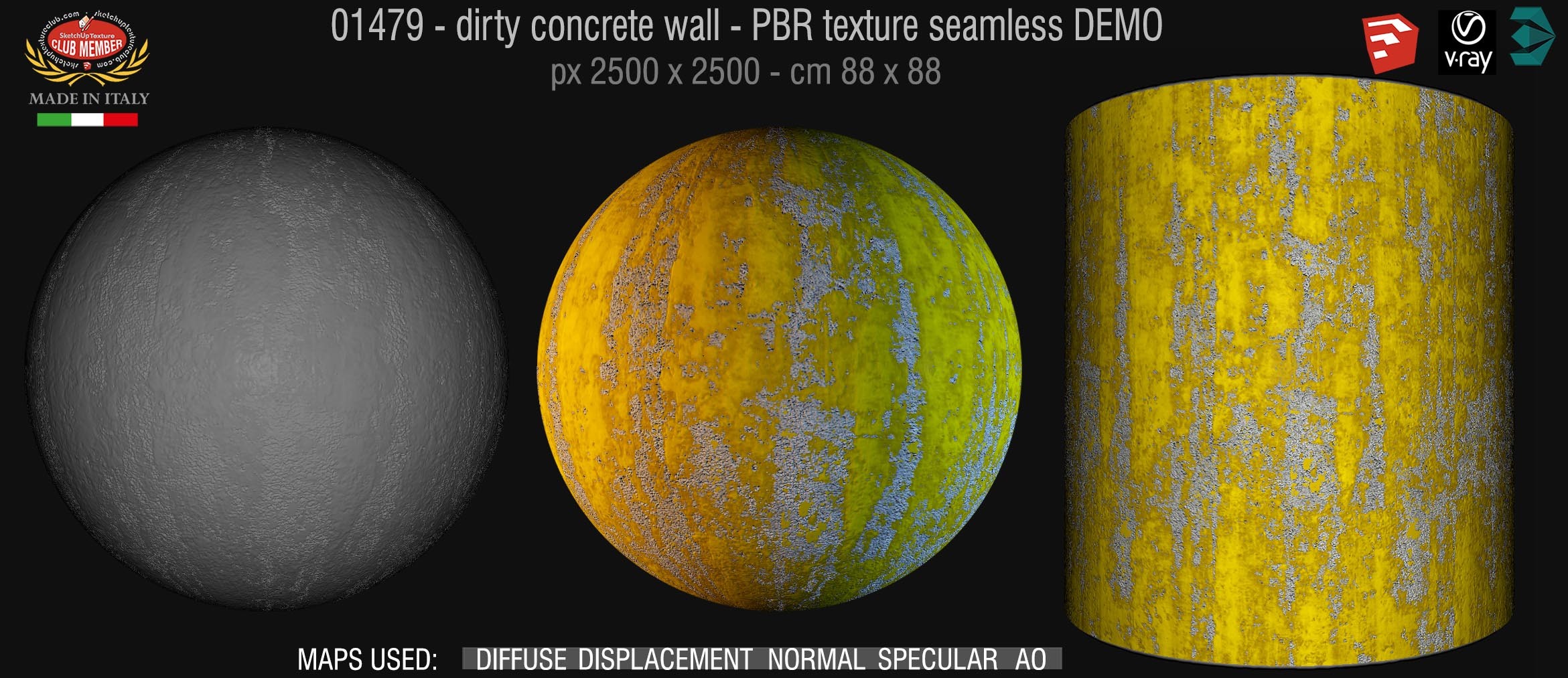 01479 Concrete bare dirty wall PBR texture seamless DEMO