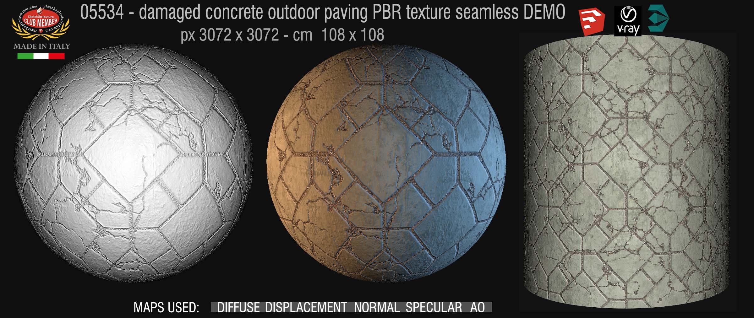05534 Damaged concrete outdoor paving PBR texture seamless DEMO